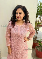 Sanya Brown Organza Jaal Chikankari Kurti